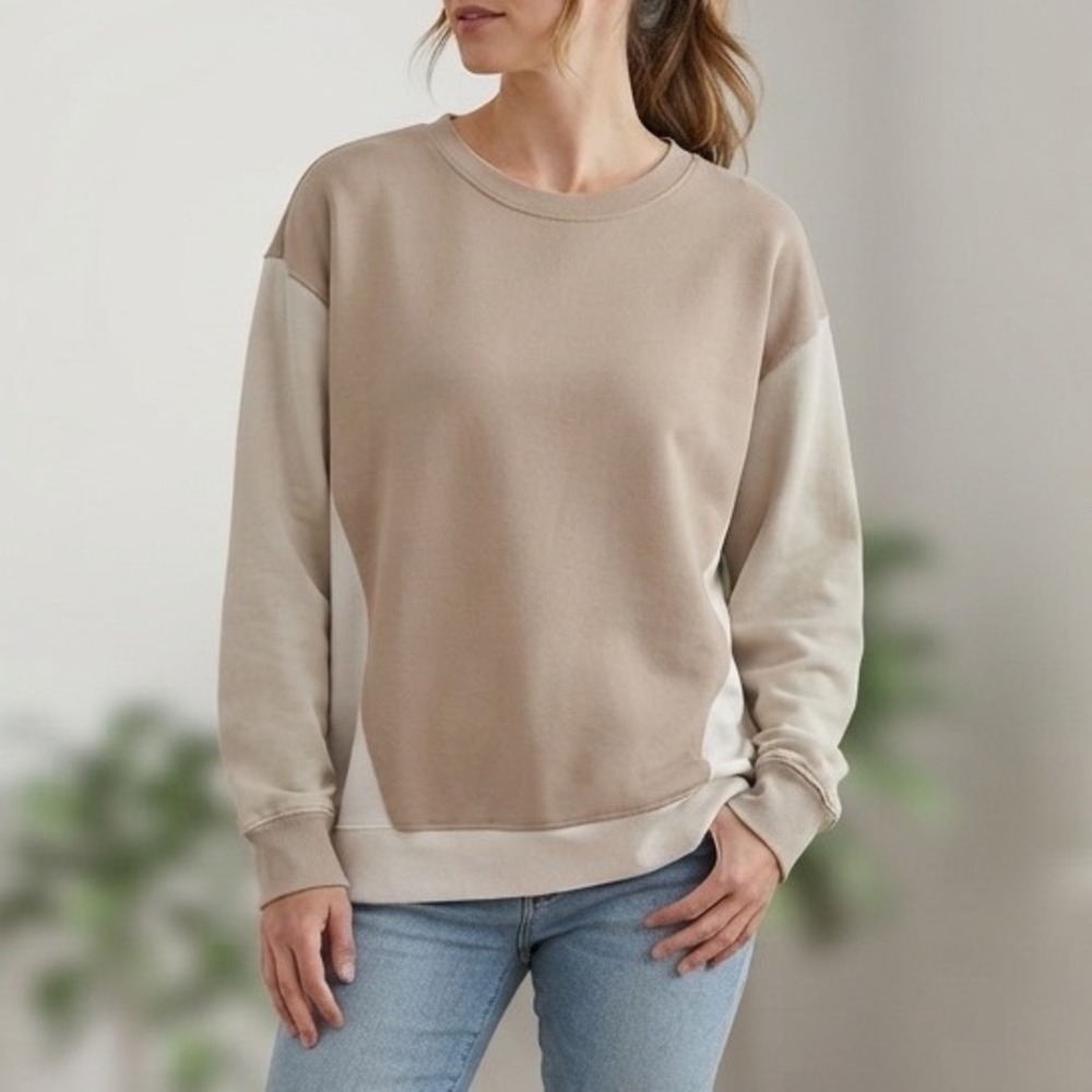 Abercrombie & Fitch Soft A&F Collection Colorblock Sweatshirt Tan Beige Large